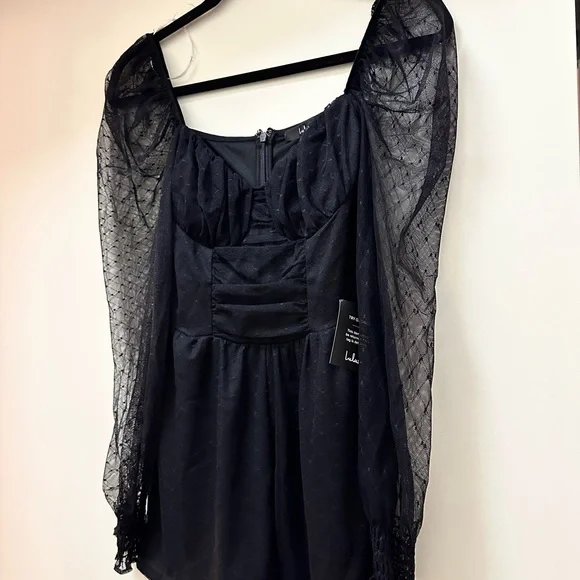 NEW with tags flirty fashionista black mesh bustier long sleeve romper - Picture 3 of 3